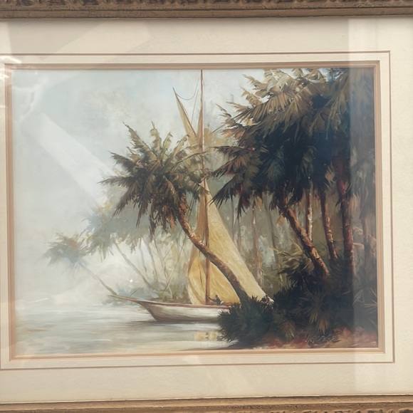 Y2K tropical boat framed artwork Leaving Out print by art Fronckowiak Malarz - Picture 2 of 5